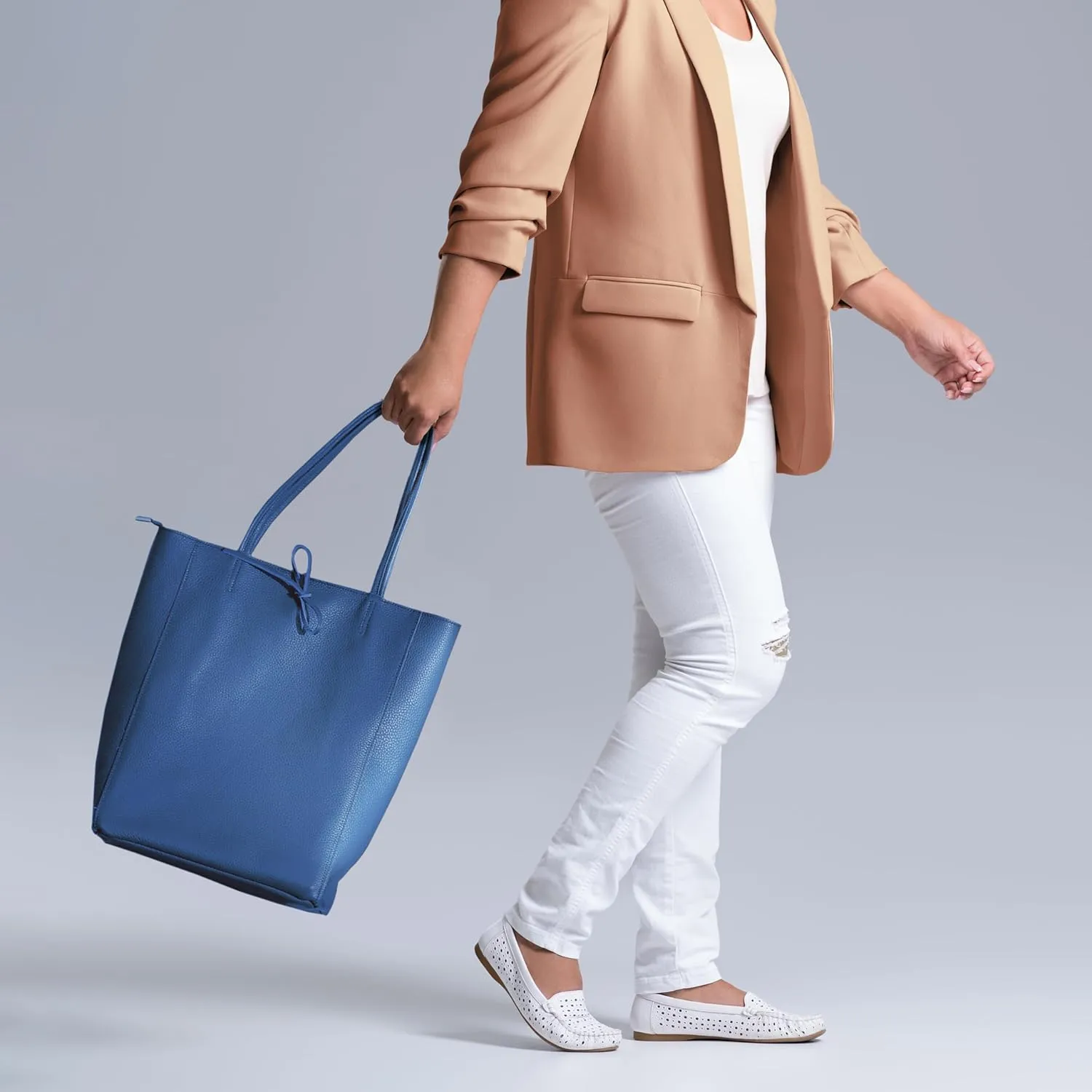 Women's Leather Tote Bag with Zipper for Shopping, Travel and Work - Large Italian Shoulder Handbags