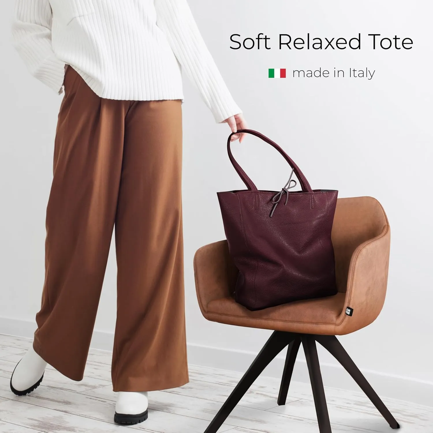 Women's Leather Tote Bag with Zipper for Shopping, Travel and Work - Large Italian Shoulder Handbags