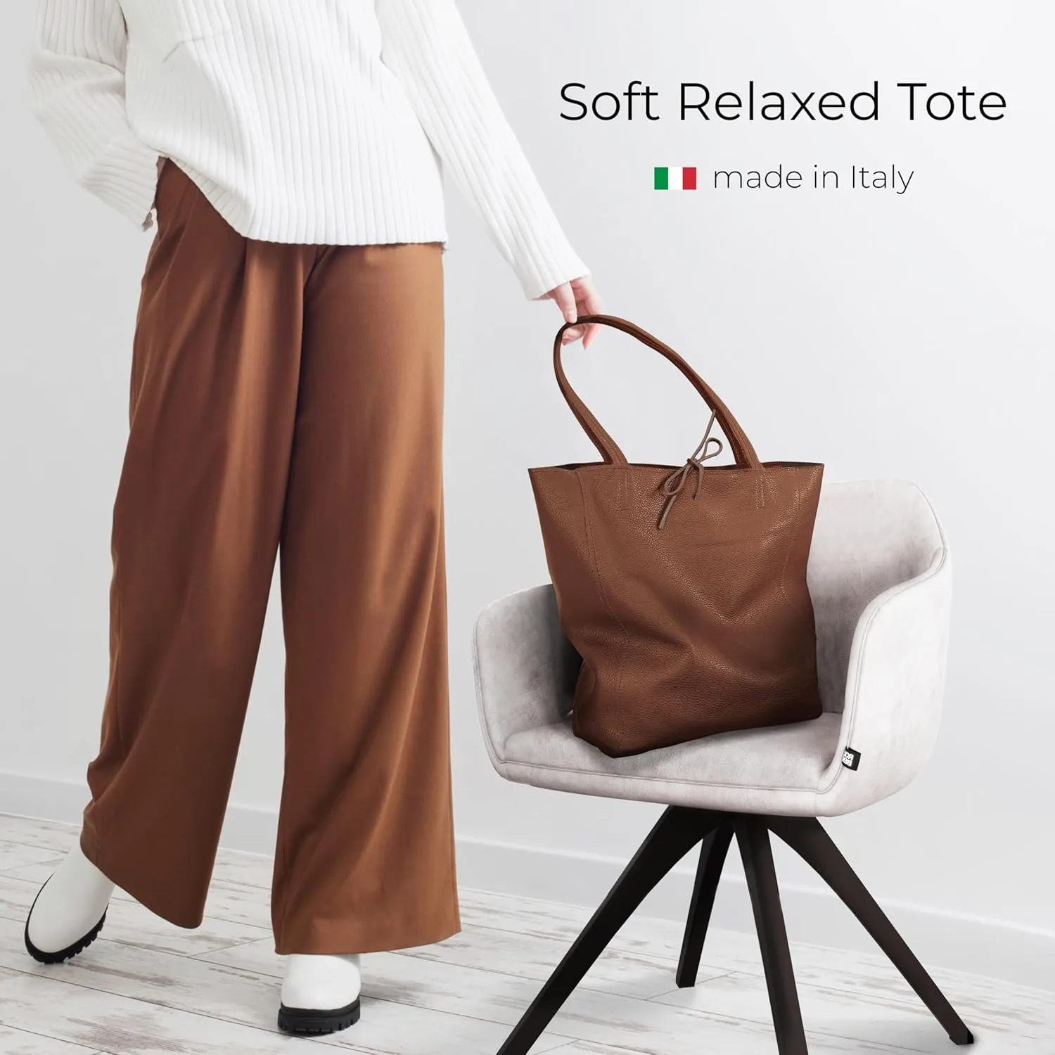 Women's Leather Tote Bag with Zipper for Shopping, Travel and Work - Large Italian Shoulder Handbags