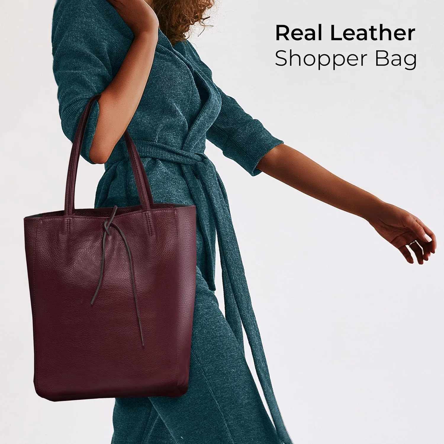 Women's Leather Tote Bag with Zipper for Shopping, Travel and Work - Large Italian Shoulder Handbags