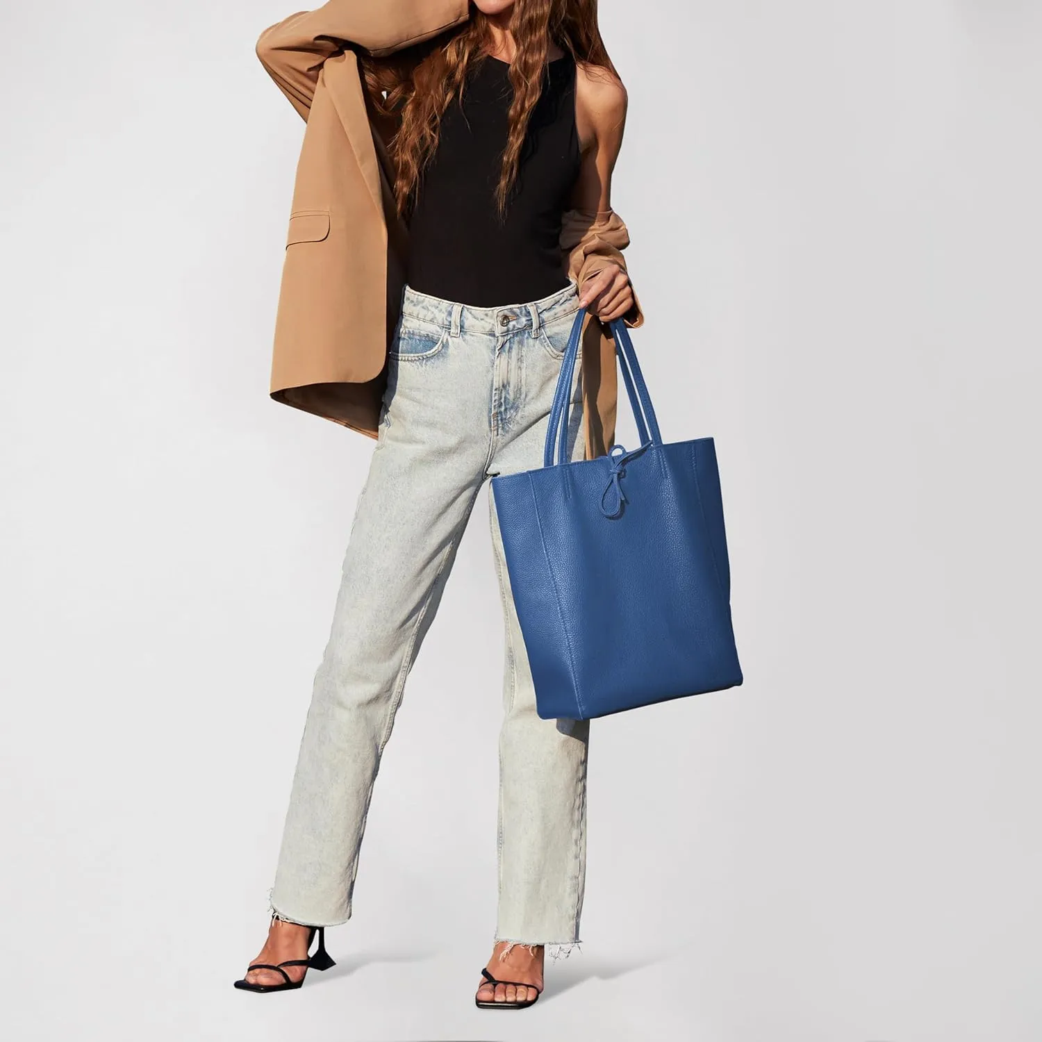Women's Leather Tote Bag with Zipper for Shopping, Travel and Work - Large Italian Shoulder Handbags
