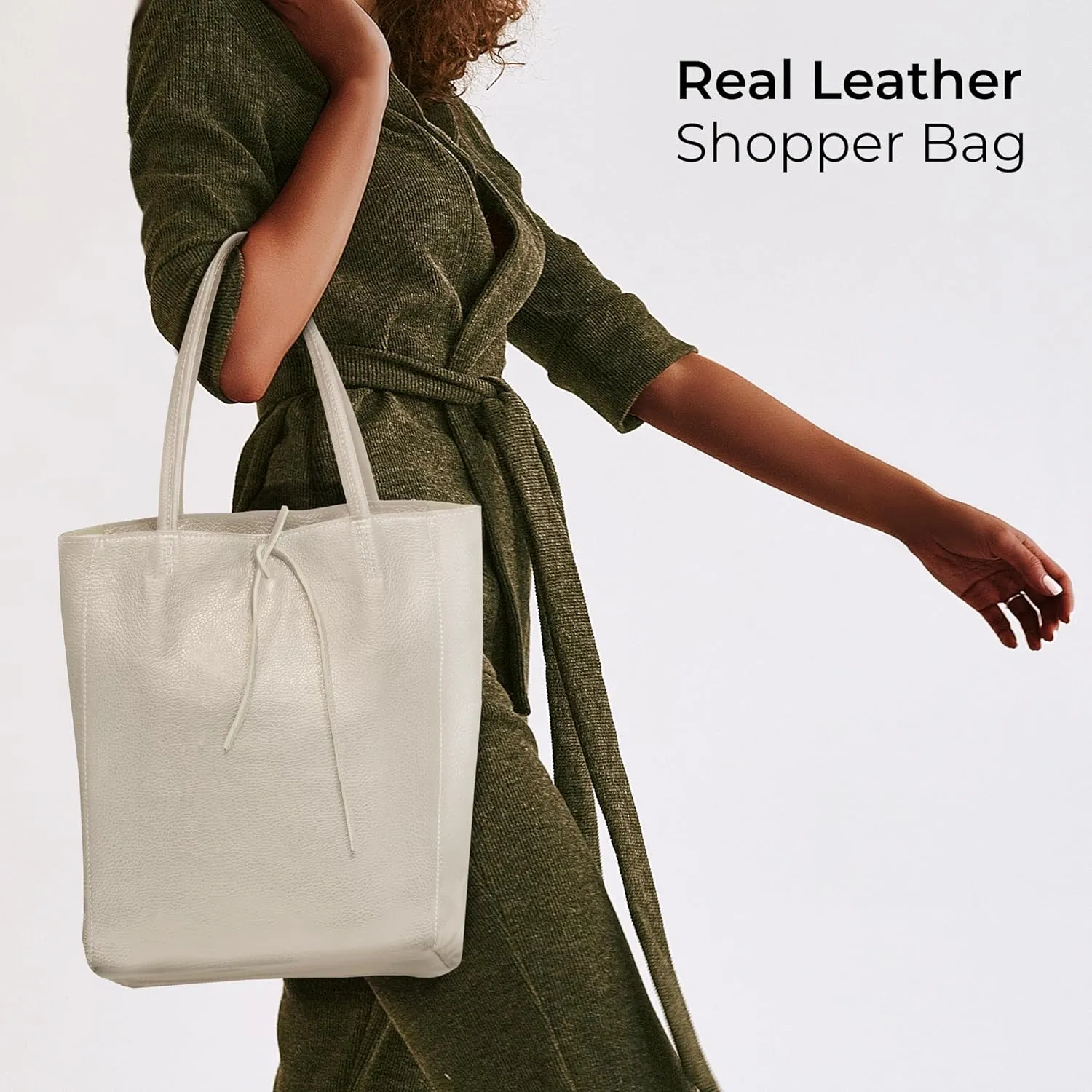 Women's Leather Tote Bag with Zipper for Shopping, Travel and Work - Large Italian Shoulder Handbags
