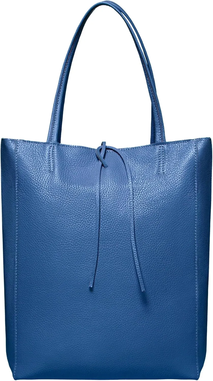 Women's Leather Tote Bag with Zipper for Shopping, Travel and Work - Large Italian Shoulder Handbags