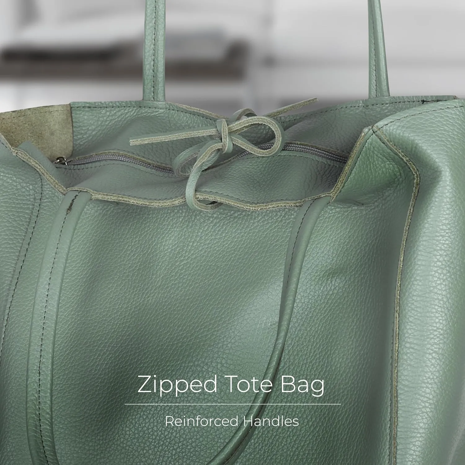 Women's Leather Tote Bag with Zipper for Shopping, Travel and Work - Large Italian Shoulder Handbags