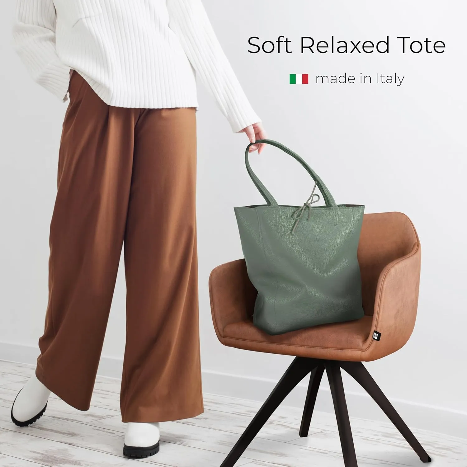 Women's Leather Tote Bag with Zipper for Shopping, Travel and Work - Large Italian Shoulder Handbags