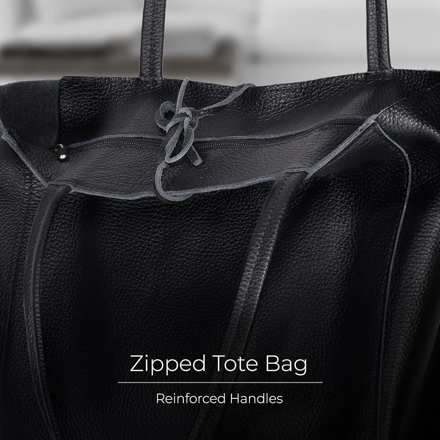 Women's Leather Tote Bag with Zipper for Shopping, Travel and Work - Large Italian Shoulder Handbags