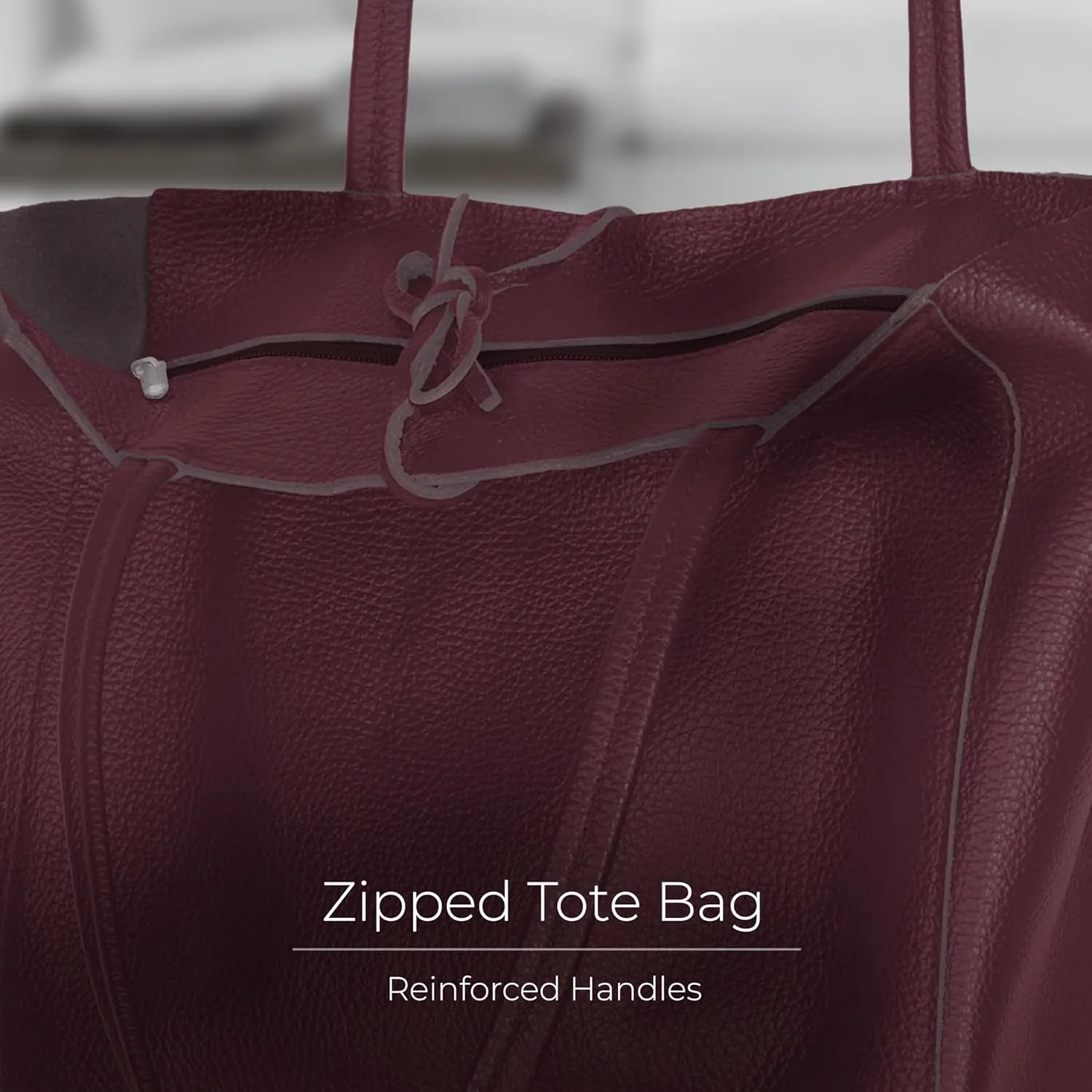 Women's Leather Tote Bag with Zipper for Shopping, Travel and Work - Large Italian Shoulder Handbags
