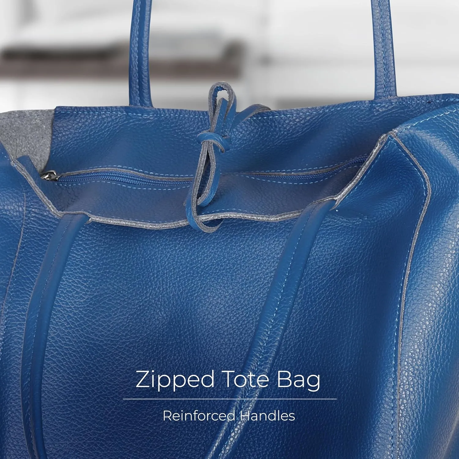 Women's Leather Tote Bag with Zipper for Shopping, Travel and Work - Large Italian Shoulder Handbags