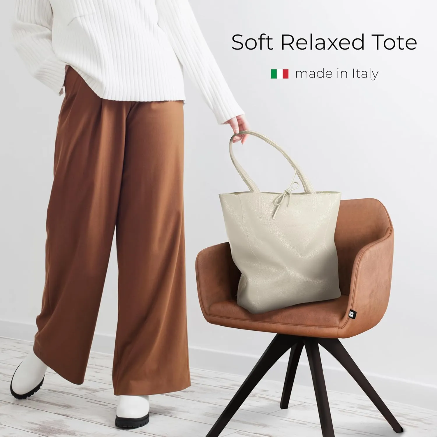 Women's Leather Tote Bag with Zipper for Shopping, Travel and Work - Large Italian Shoulder Handbags