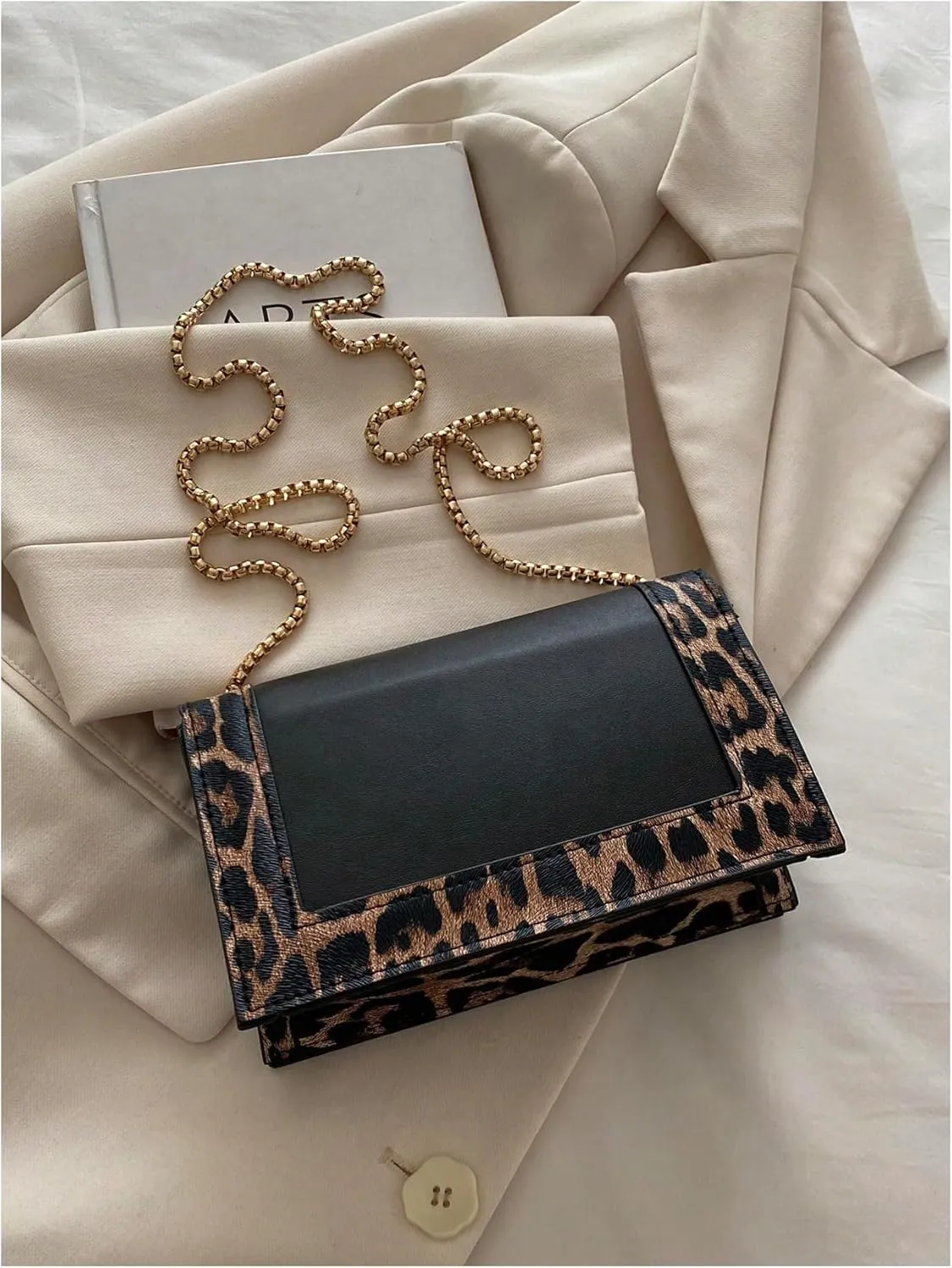 Women's Leopard Print Flap Shoulder Bags Chain Strap Square Bag Cheetah Crossbody Purse