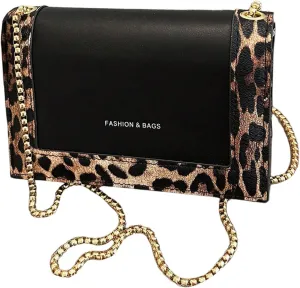 Women's Leopard Print Flap Shoulder Bags Chain Strap Square Bag Cheetah Crossbody Purse