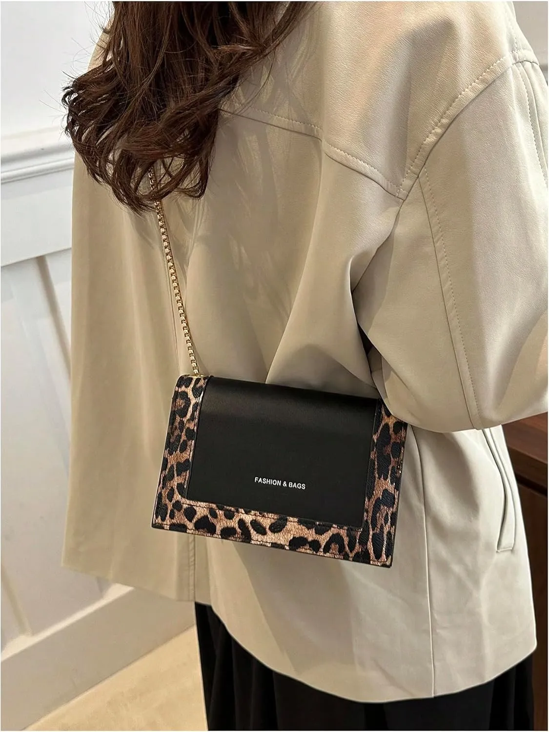 Women's Leopard Print Flap Shoulder Bags Chain Strap Square Bag Cheetah Crossbody Purse