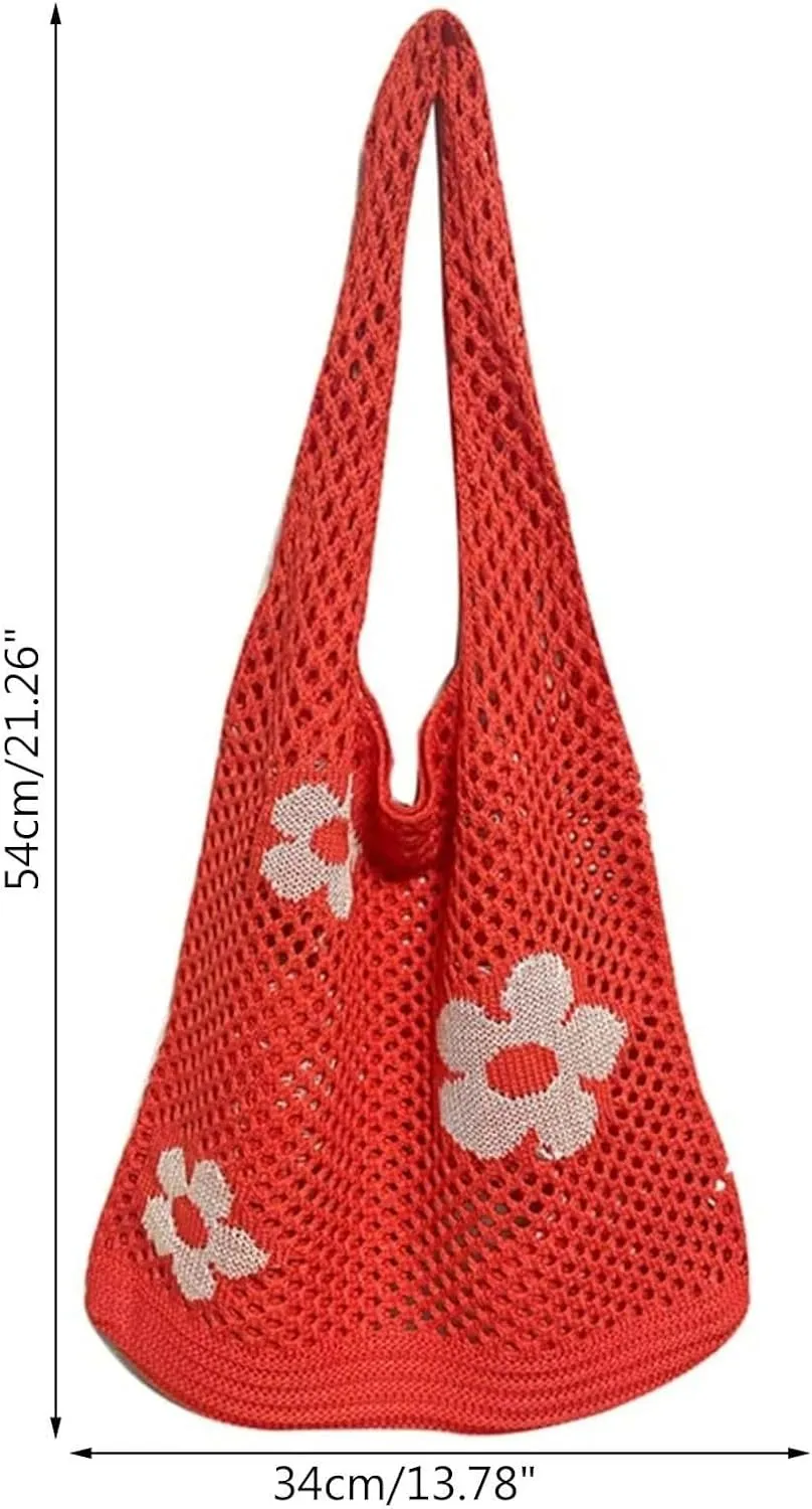 Women's New Japanese And Korean Tote Bags Flower Bag Knitted Mesh Hollow Shoulder Bag Mens (Light Green, One Size)