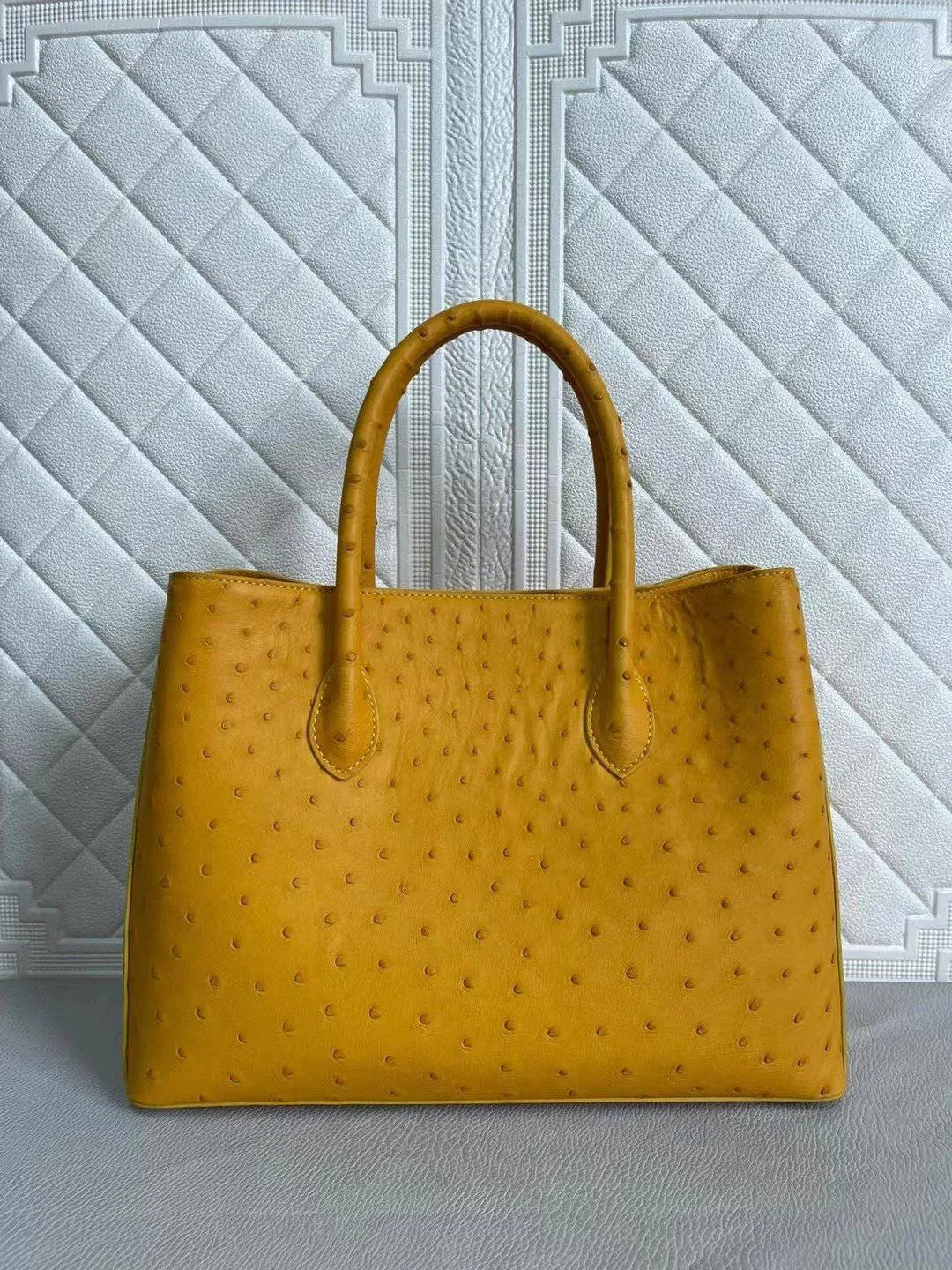 Womens Ostrich Leather Top Handle Shoulder Cross Body Bags Coral Blue & Yellow 33cm