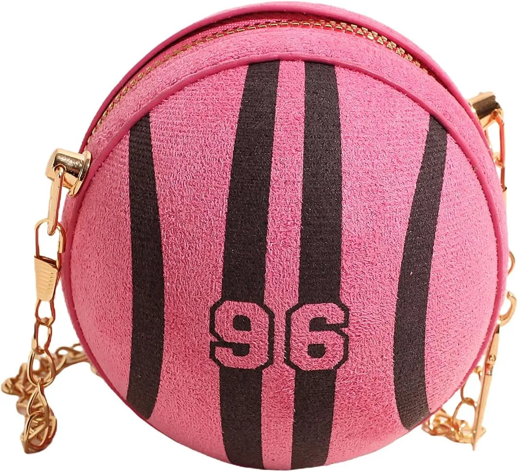 Women's Round Crossbody Bag Striped Number Print Shoulder Bag with Metal Chain Strap Zipper Purse