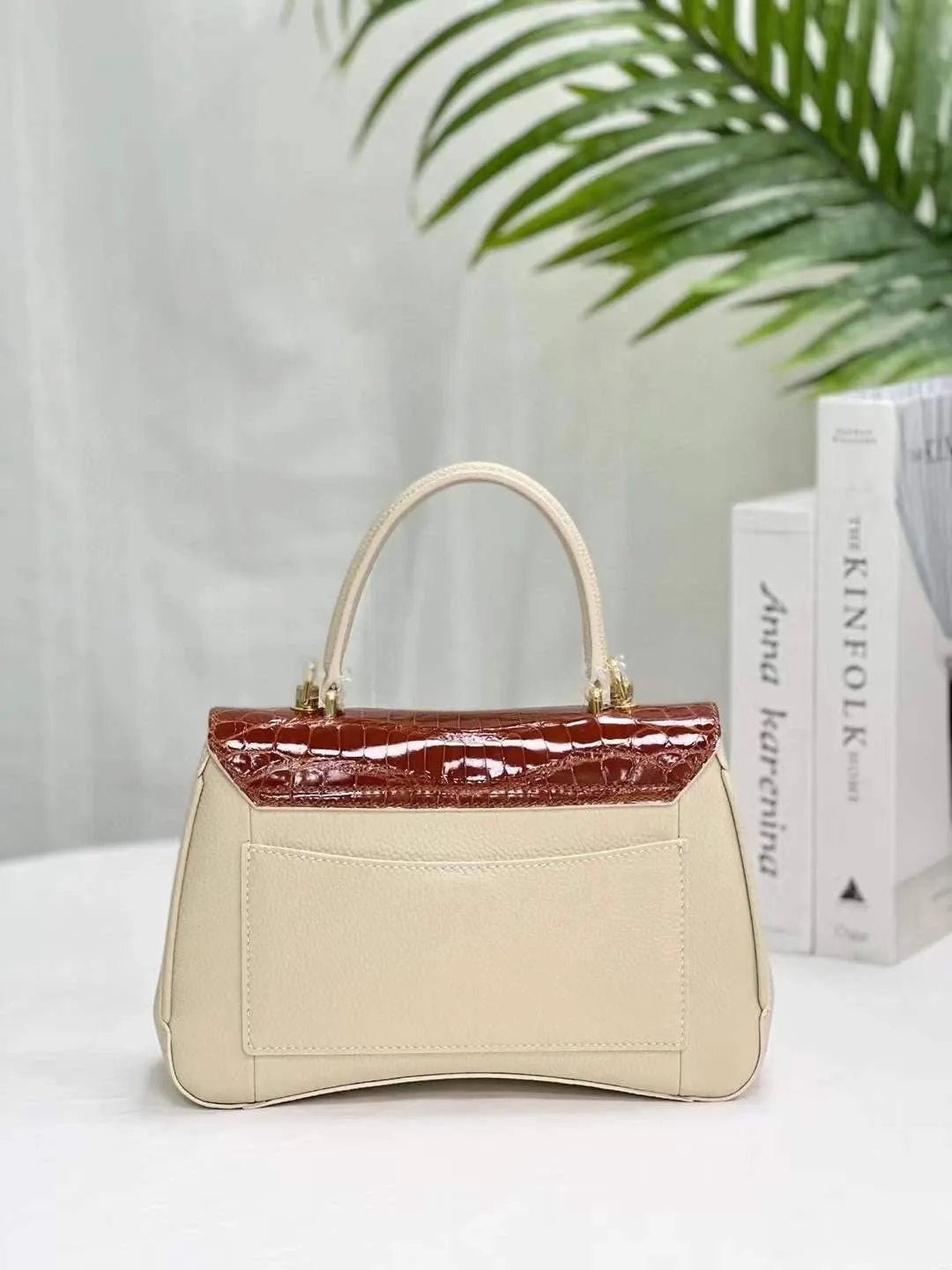 Womens Top Handle Bag Togo Leather  / Shiny Wine Red Crocodile Skin Leather Gold Hardware