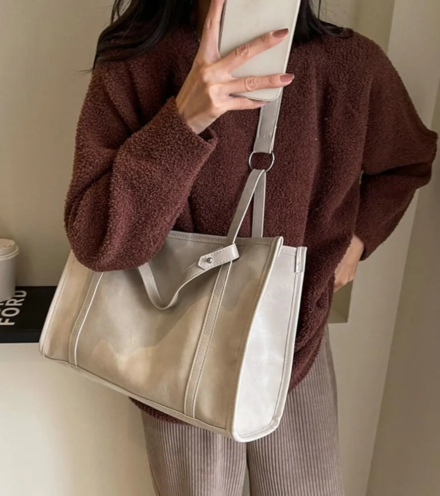 Womens Vintage Shoulder Bags Vegan Leather Crossbody Bag Large Tote Purse Handbag Top Handle Satchel Work