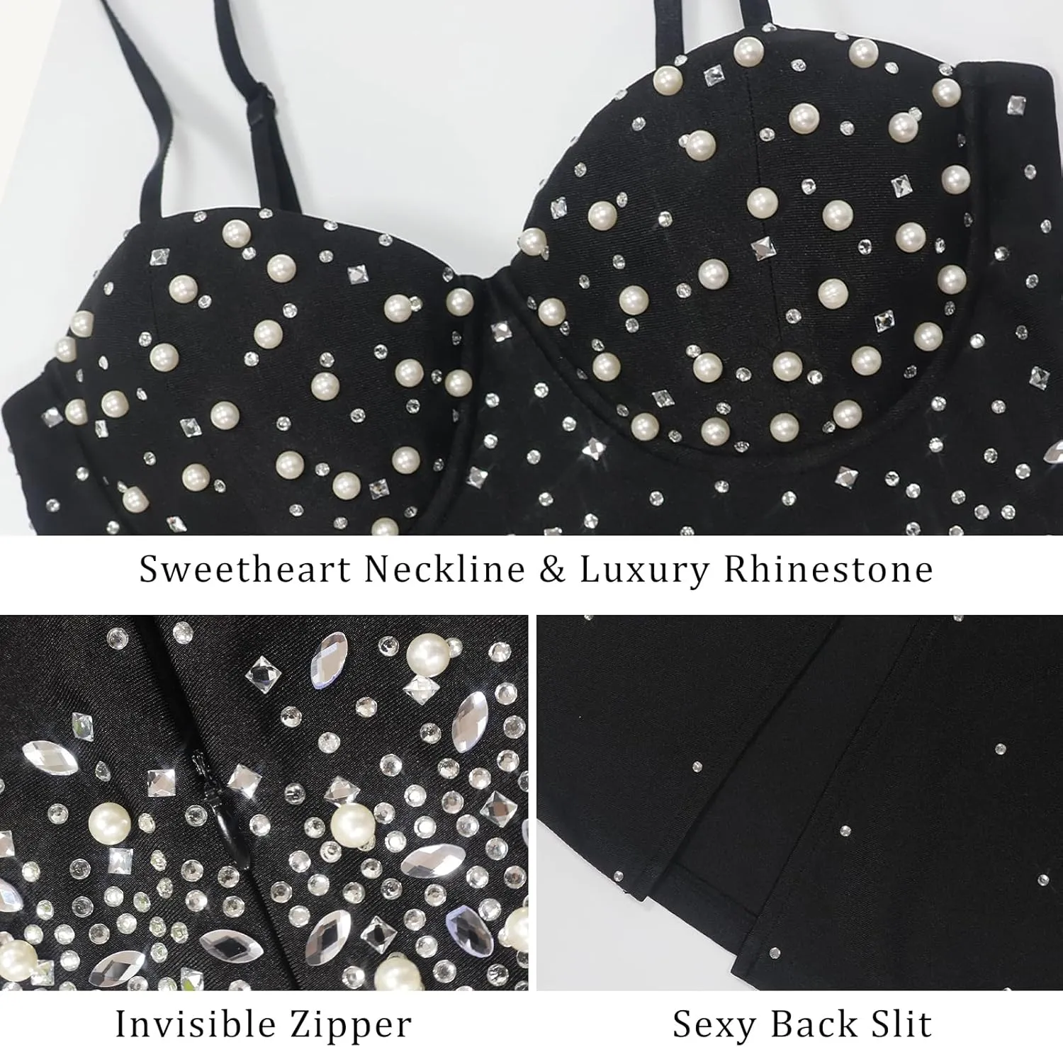 Women's Wedding Guest Rhinestone Pearls Dress Bodycon Sexy Date Night Dress