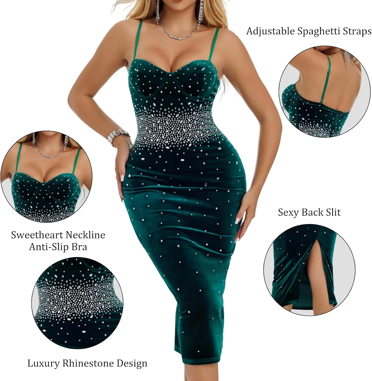 Women's Wedding Guest Rhinestone Pearls Dress Bodycon Sexy Date Night Dress
