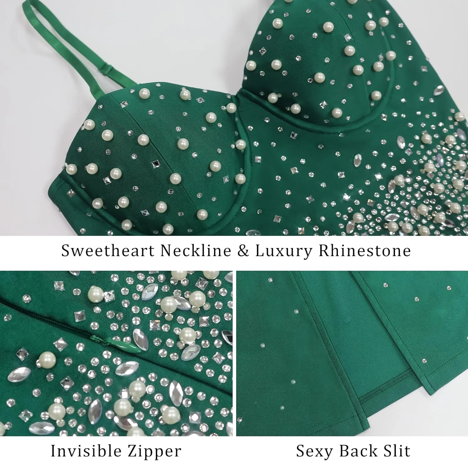 Women's Wedding Guest Rhinestone Pearls Dress Bodycon Sexy Date Night Dress