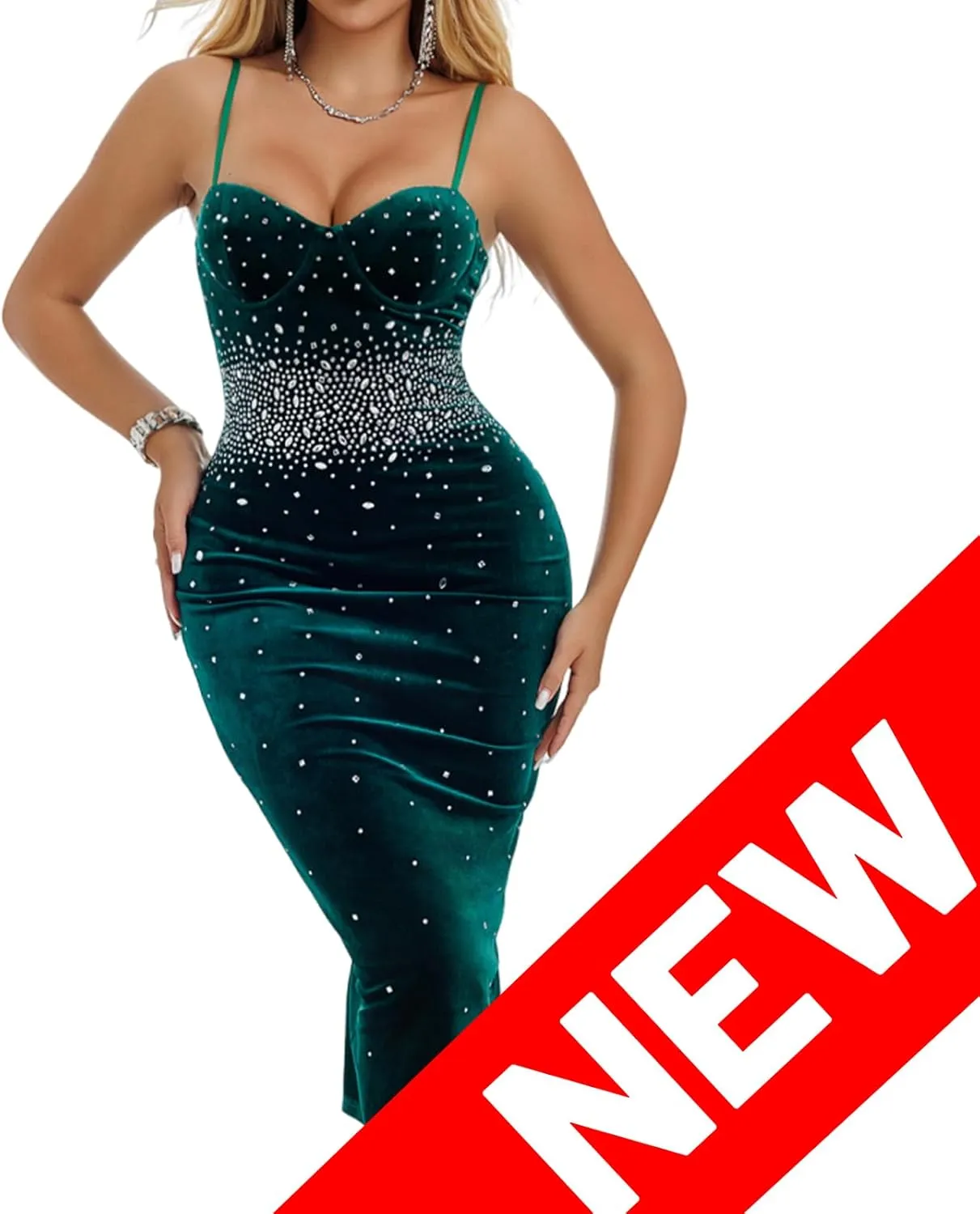 Women's Wedding Guest Rhinestone Pearls Dress Bodycon Sexy Date Night Dress