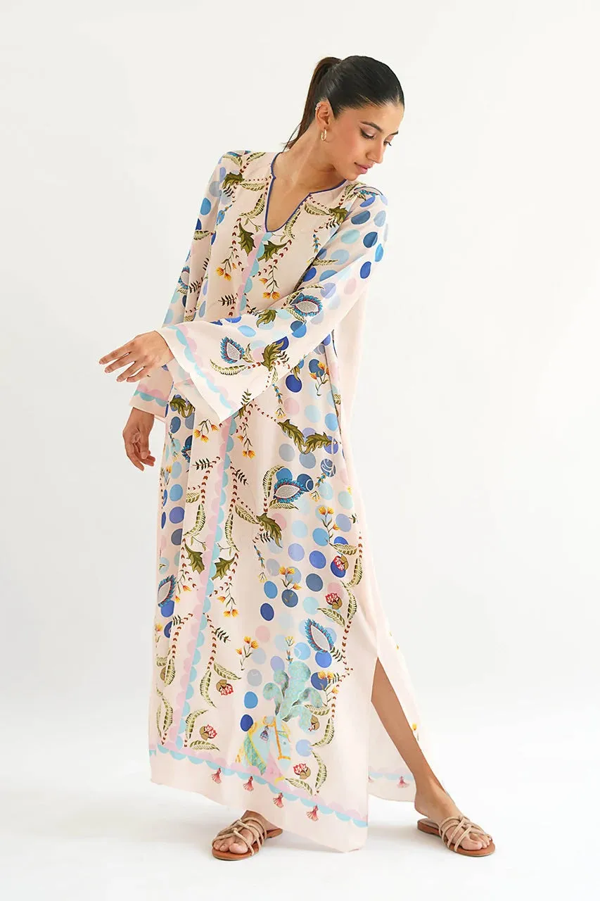 Women's White Korean BSY Printed Dress - BlackBeads
