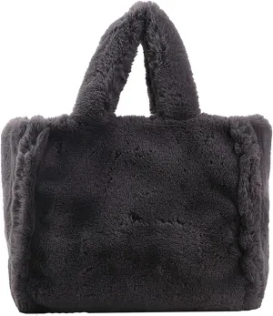 Women's Winter New Largesize Large Capacity Solid Color Simple Plush Handbag over Shoulder Bag (Grey, One Size)