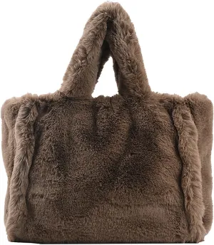 Women's Winter New Largesize Large Capacity Solid Color Simple Plush Handbag over Shoulder Bag (Khaki, One Size)