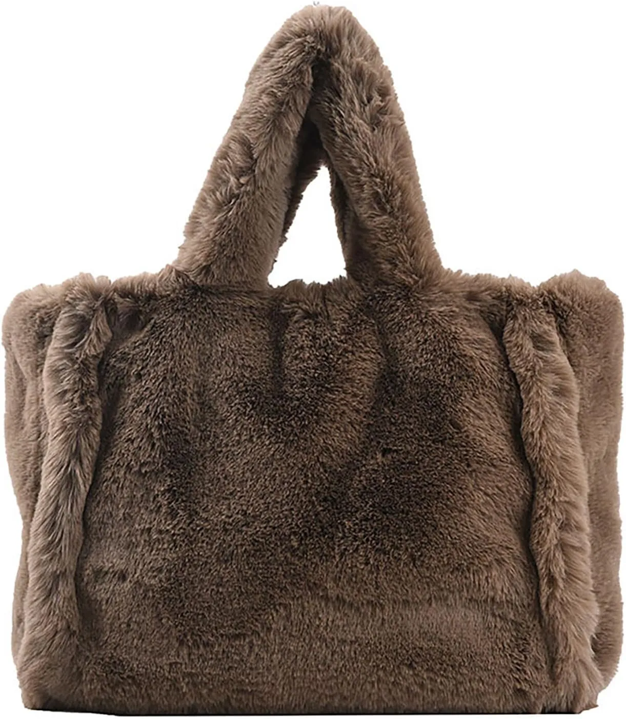 Women's Winter New Largesize Large Capacity Solid Color Simple Plush Handbag over Shoulder Bag (Khaki, One Size)