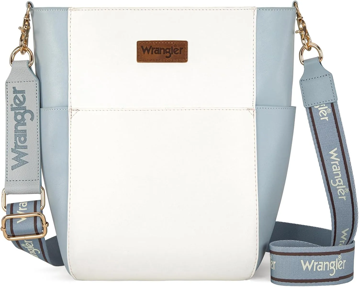 Wrangler Bucket Handbags for Women Hobo Crossbody Purse with Organizer Insert, White Blue