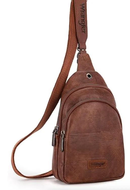Wrangler Dark Brown Dual Zippered Crossbody Sling Purse WG87-227DBR