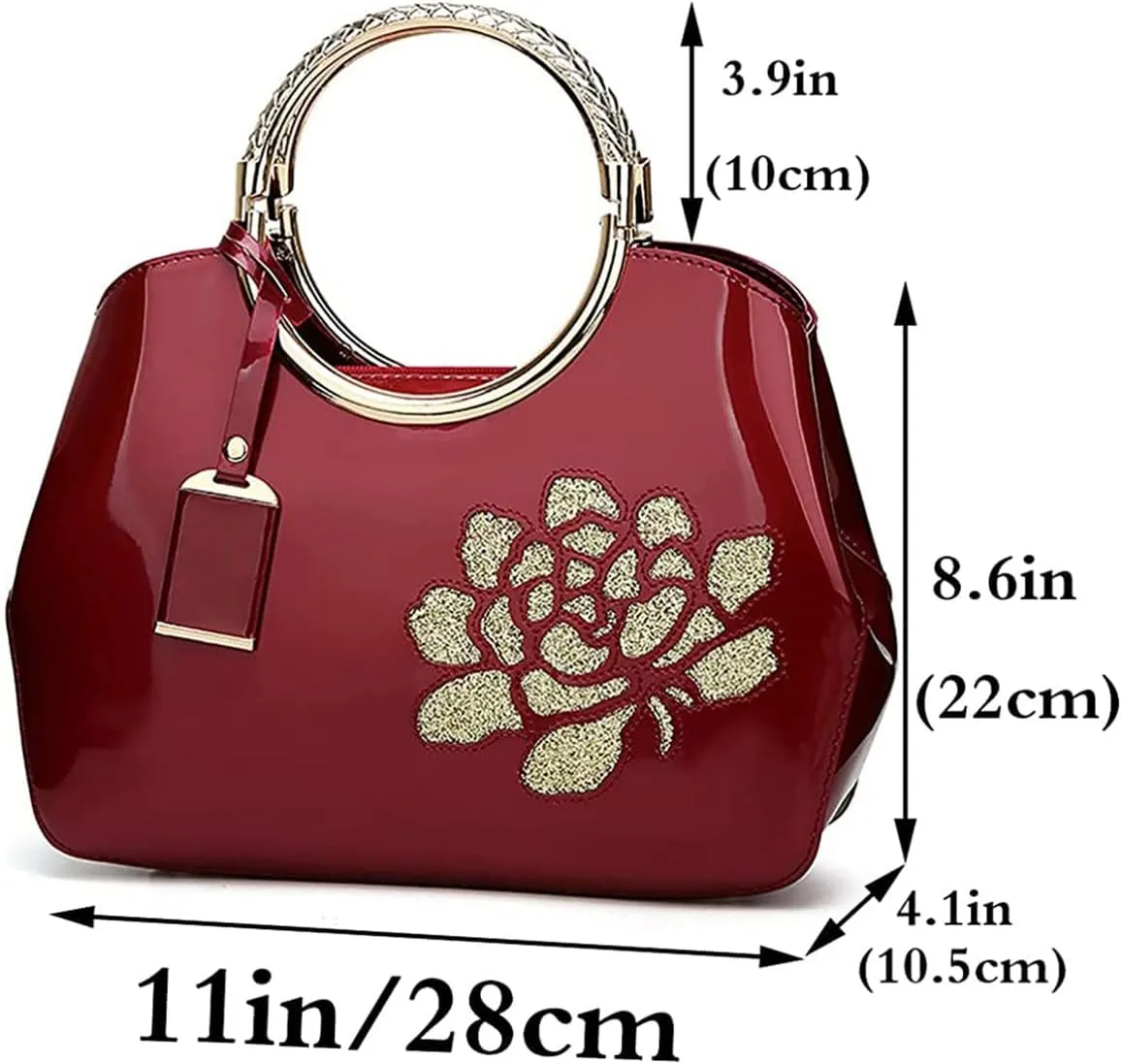 XingChen Women Handbag Patent Leather Flower Pattern Satchel Charm Glossy Purse Metal Grip Structured Shoulder Bag