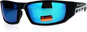 Xloop Mens Sunglasses Sporty Wrap Rectangular Matte Black Silver, Teal Mirror