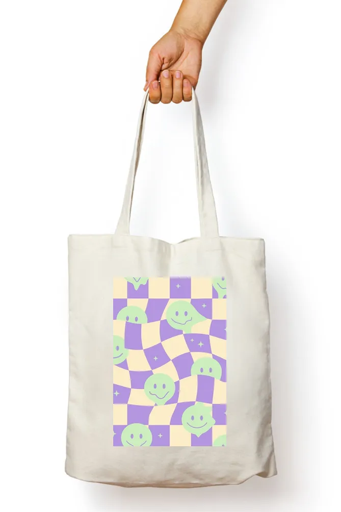 Y2K Checkered Smiley Tote Bag