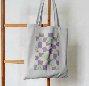 Y2K Checkered Smiley Tote Bag