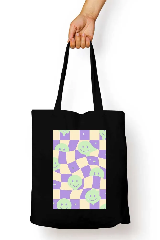 Y2K Checkered Smiley Tote Bag