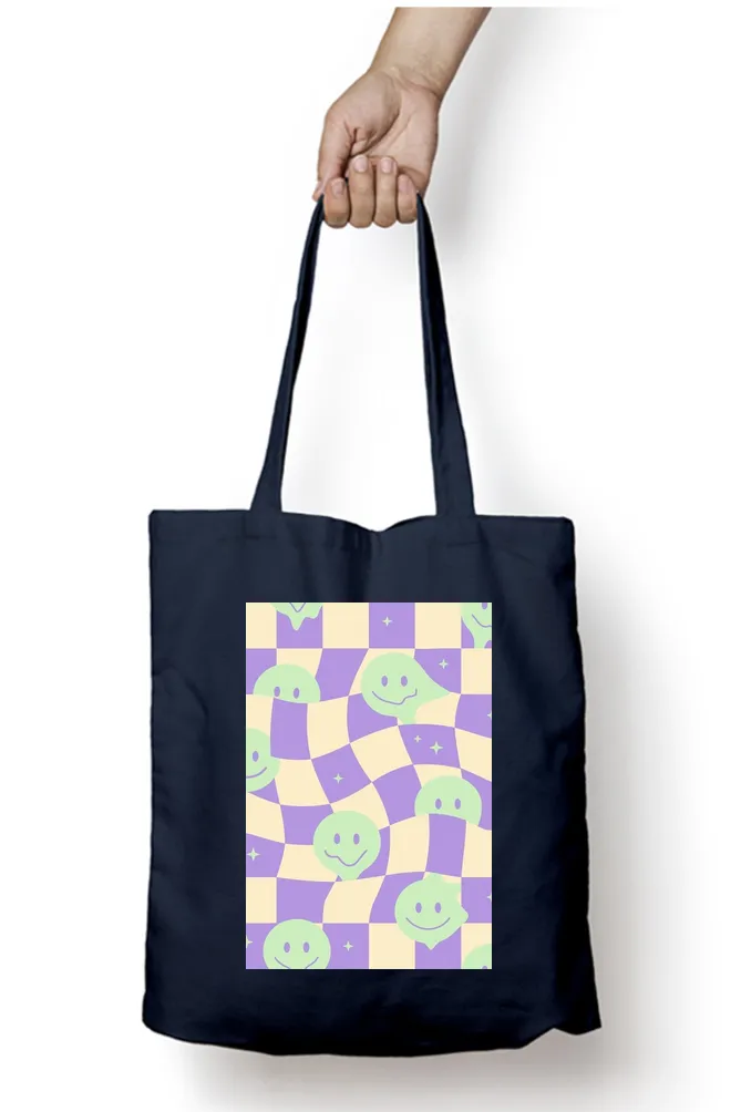 Y2K Checkered Smiley Tote Bag