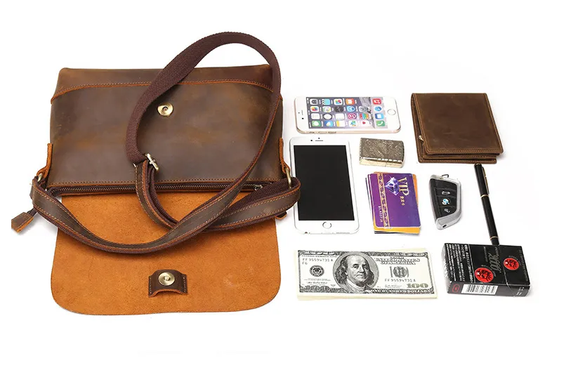 YAAGLE Men's Crazy Horse Leather Cross Body Shoulder Bag YG8896