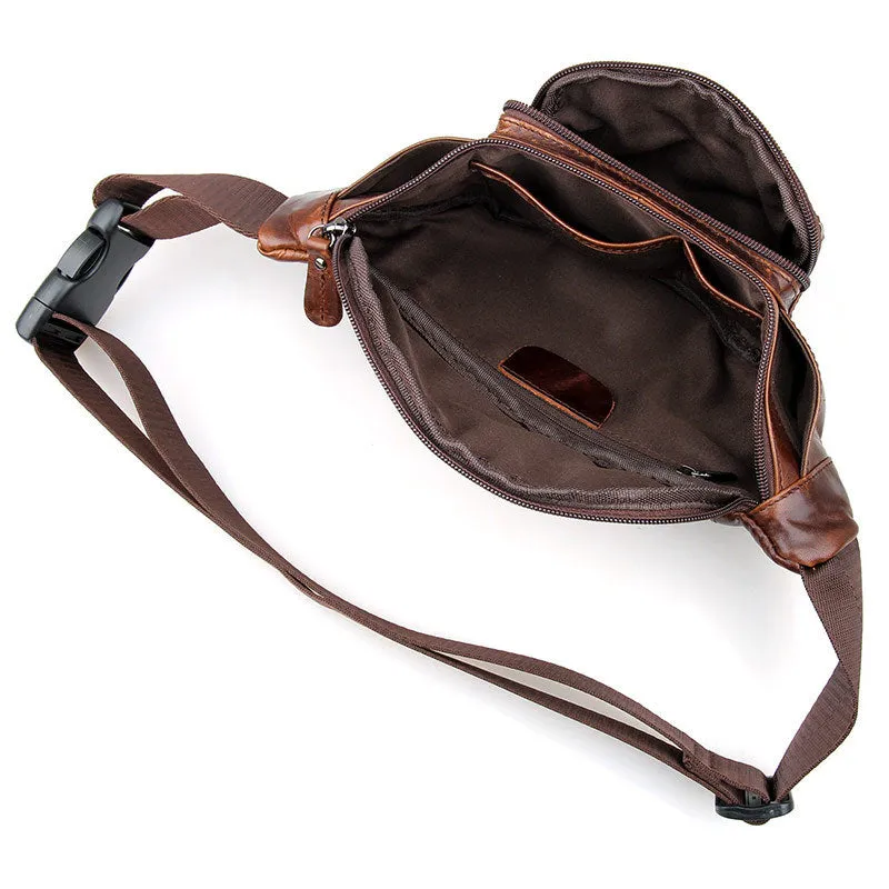 YAAGLE Portable Wax Cow Leather Waist Sling Bag YG7218