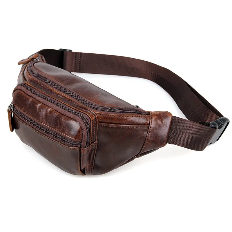 YAAGLE Portable Wax Cow Leather Waist Sling Bag YG7218