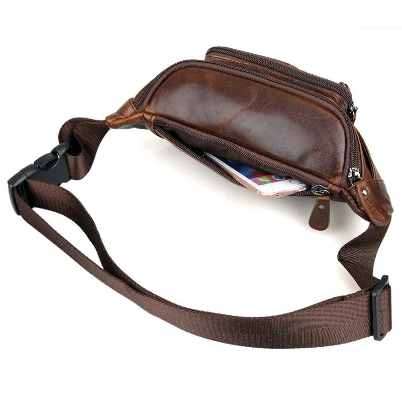 YAAGLE Portable Wax Cow Leather Waist Sling Bag YG7218