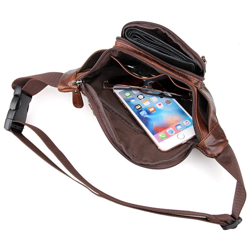 YAAGLE Portable Wax Cow Leather Waist Sling Bag YG7218