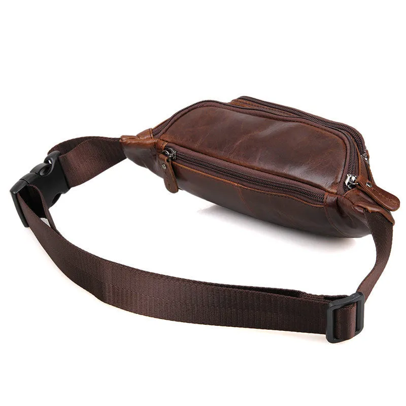 YAAGLE Portable Wax Cow Leather Waist Sling Bag YG7218