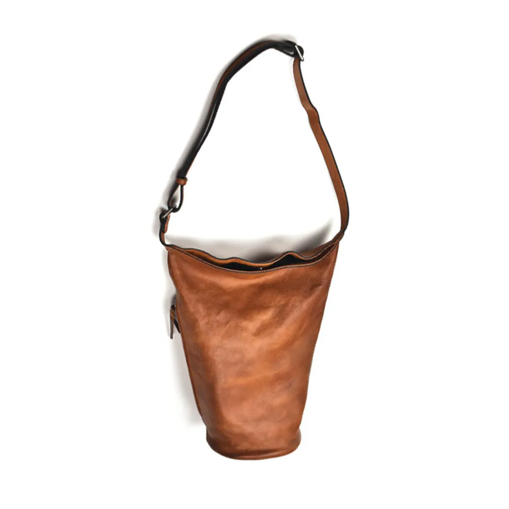 YAAGLE Unisex Personalized Real Leather Bucket Shoulder Bag YG8089