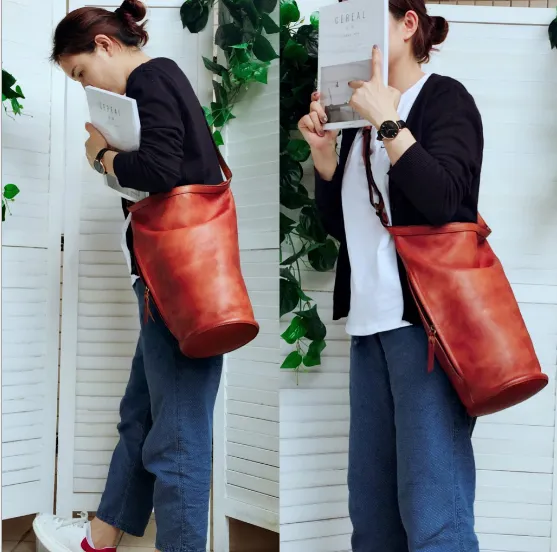YAAGLE Unisex Personalized Real Leather Bucket Shoulder Bag YG8089