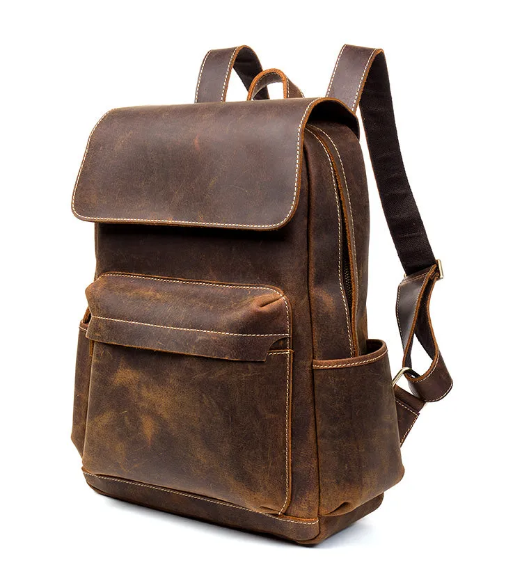 YAAGLE Vintage Unisex Crazy Horse Leather Travel Backpack YGB524