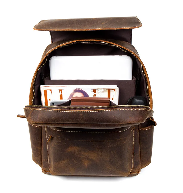 YAAGLE Vintage Unisex Crazy Horse Leather Travel Backpack YGB524