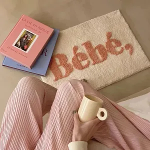 Yeknu Korean Style Tufting Letters Bathroom Mat Soft French Carpet Bedroom Rug Floor Pad Doormat Aesthetic Home Decor 45x65cm