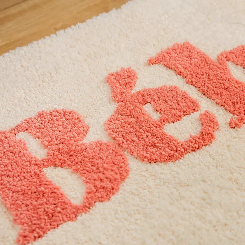 Yeknu Korean Style Tufting Letters Bathroom Mat Soft French Carpet Bedroom Rug Floor Pad Doormat Aesthetic Home Decor 45x65cm