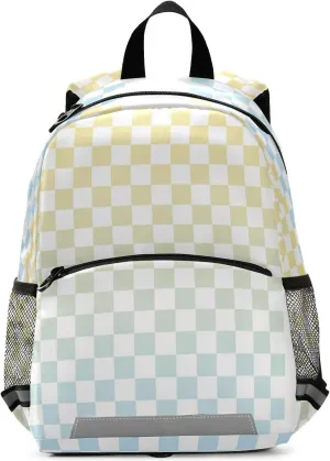 Yellow-blue Gradient Checkerboard big kid backpacks drawstring bookbags for elementary mochilas para ni?os de 5 a?os